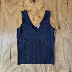 Muse Blue V-Neck Ribbed Tank Top